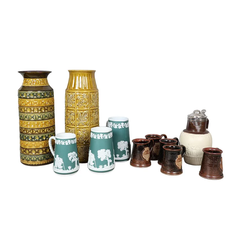 A Collection of Ceramics, to Include Two West German Pottery Vases, a Stoneware Jug, Etc (Qty)
