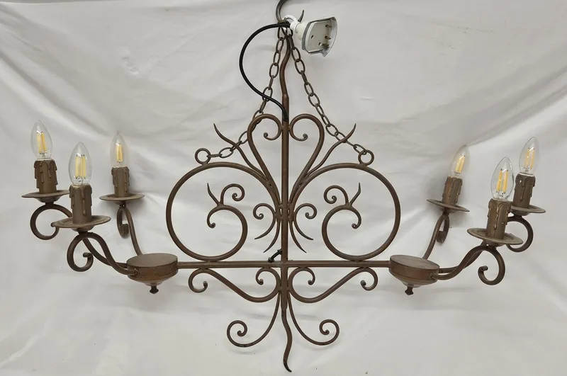 Brown Painted Wrought Metal Electrolier with candle style bulb holders, approx.