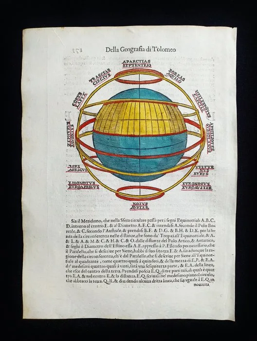 World-map - Armillary Sphere / World Map; Ruscelli / Magini / Sessa / Tolomeo - Descrittione della Sfera Armillare con la Terra Habitabile - 1581-1600