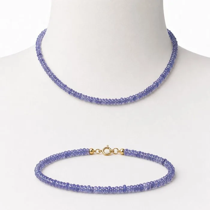 2 piece jewellery set - 18 kt. Yellow gold Tanzanite