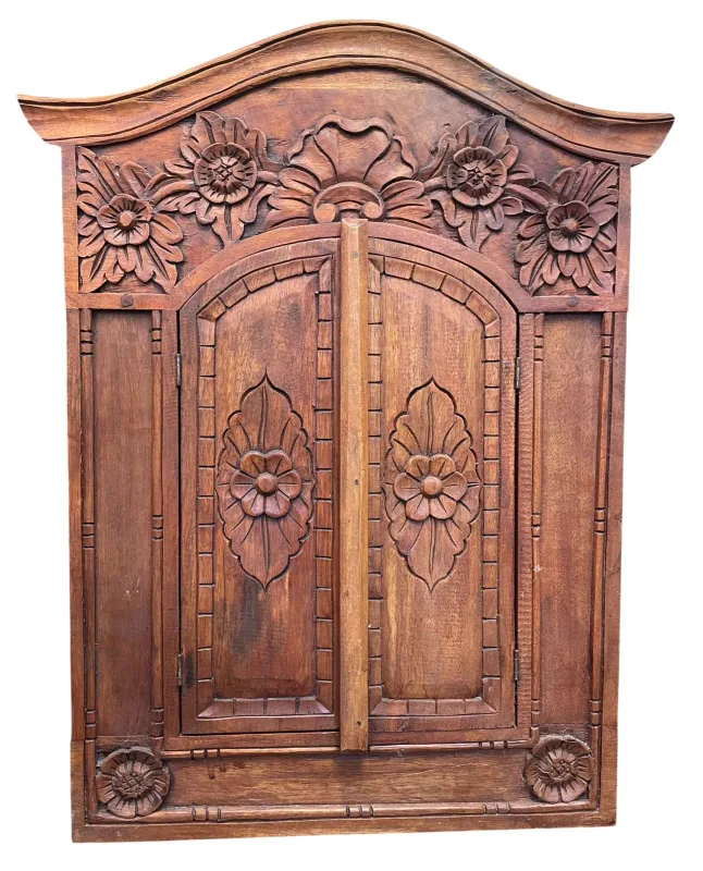 20th Century Carved Wooden Wall Hanging Mirror with Shutter Doors