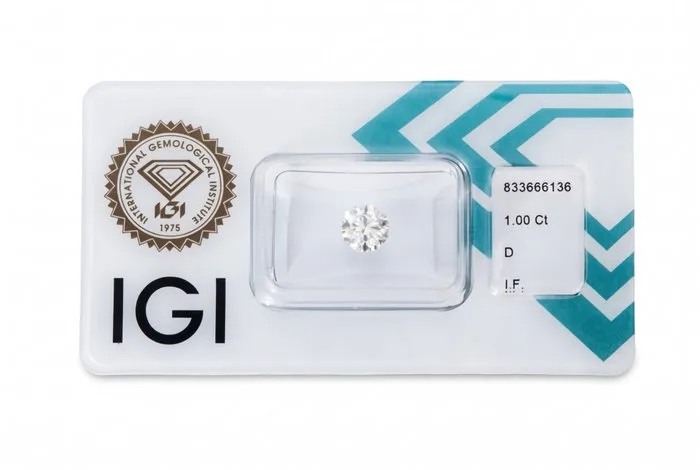 1 pcs Diamond (Natural) - 1.00 ct - Round - D (colourless) - IF - International Gemological Institute (IGI) - *VG EX*