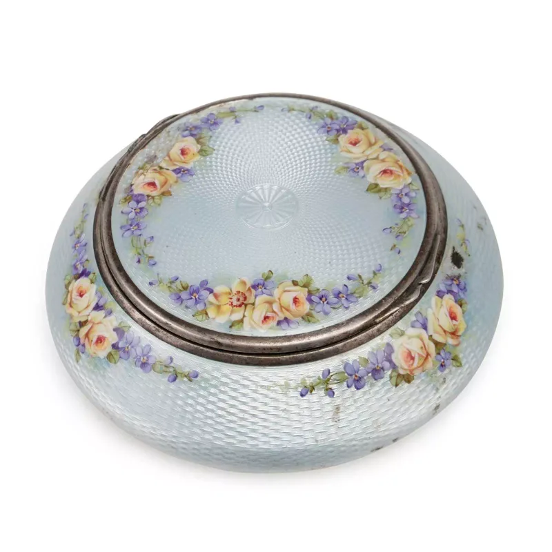 A Continental Silver And Enamel Dressing Table Box import marked,