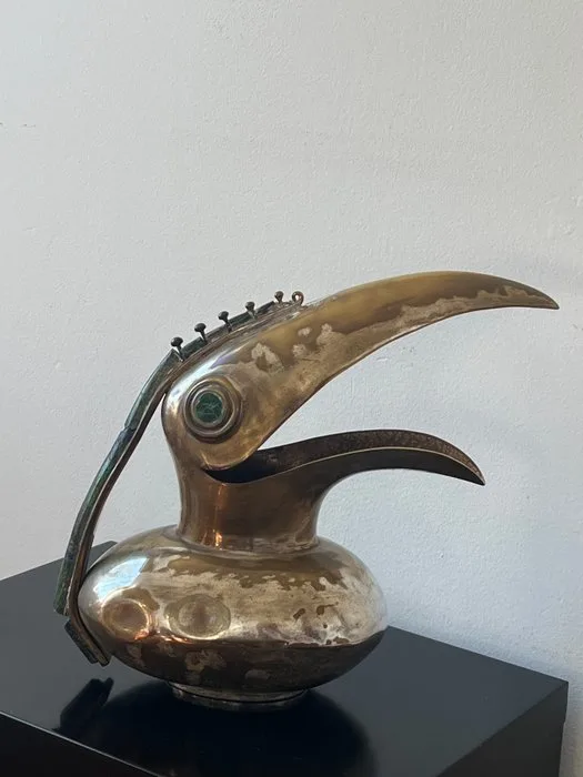 Azurmalachite and silverplated - Los Castillo - Can - Shape of Toekan - Silverplated - Toucan Pitcher