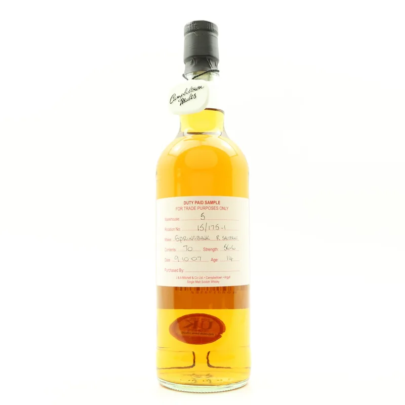 Springbank – 2007 14 Year Old Duty Paid Sample (70cl, 56.6%)