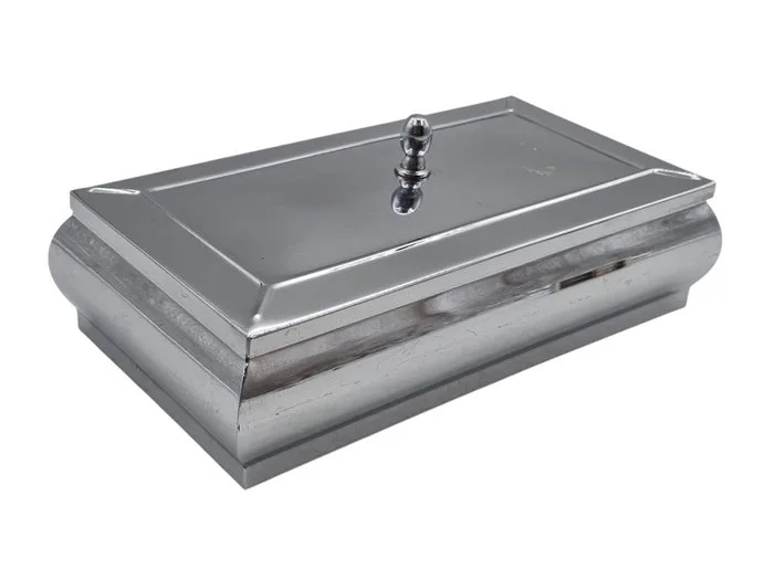 Box - Large rectangular model with 2 compartments, Art Deco - Chrome plated, (on copper) - Large rectangular box
