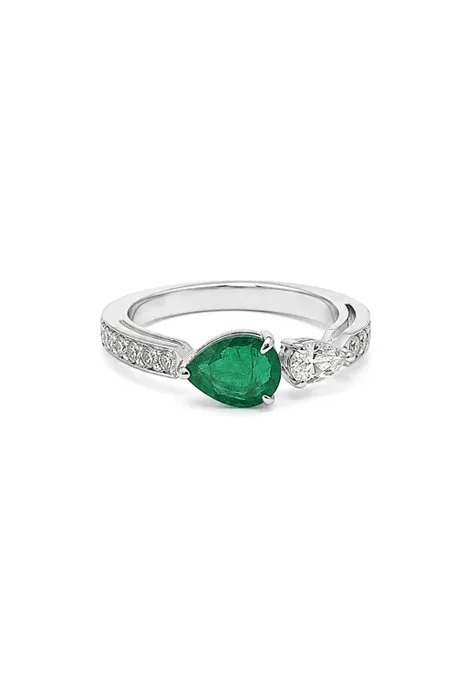 Ring - 14 kt. White gold - 1.85ct. tw. Emerald - Diamond