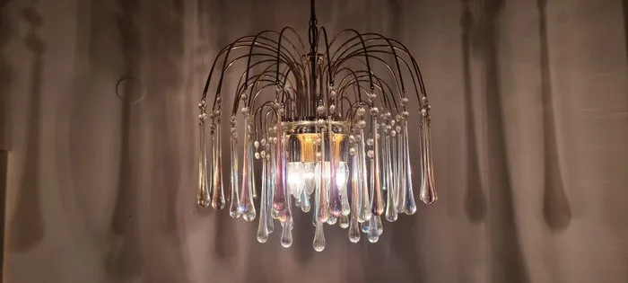 Orion - Chandelier - Waterfall design, droplet lamp - Metal, Glass - Murano glass