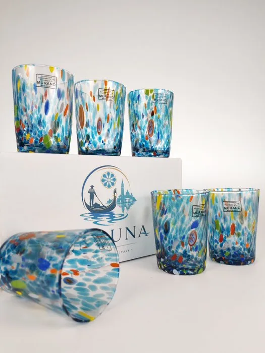 Secoloventesimo - Drinking service (6) - Lagoon - Glass - 6 Drops of Fornasa