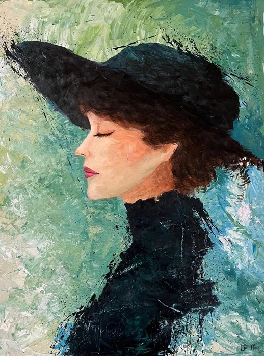 Le Trung Hau - La Femme au chapeau noir ↑80 →60 cm