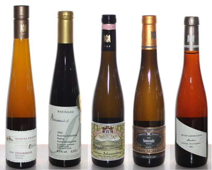 2003 - 2018 Trockenbeerenauslese + Beerenauslese + Auslese - Schloss Johannisberger, Steinberger - Rheingau, Mosel Wehlen Sonnenuhr, Oestrich Lenchen - VDP Kloster Eberbach, Schloss Johannisberg, Kühn, Wegeler - 5 Flaschen (0,375 l)