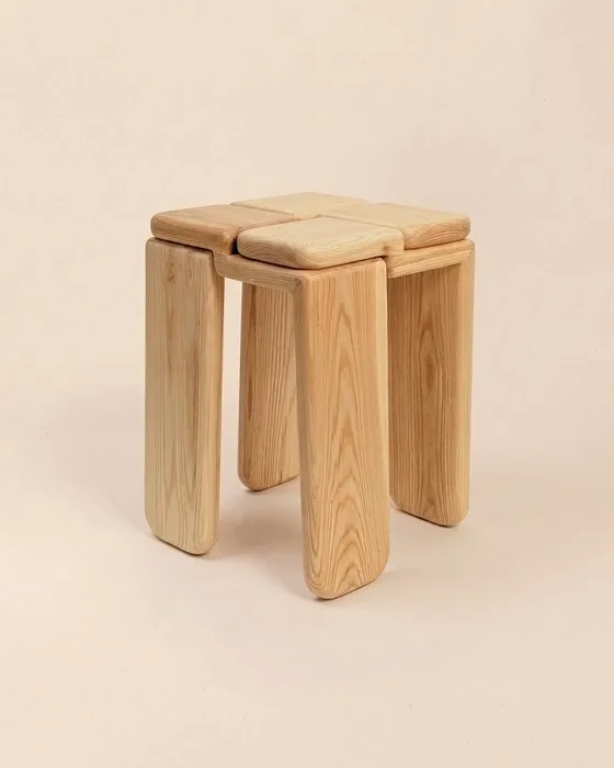 Luis Gimeno - Stool - Solid Ash Wood - Stool / Side Table