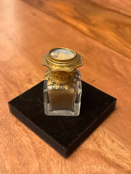 Perfume bottle - glass,metal, mother of pearl - Scent bottle Victorianera