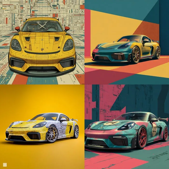 CREATIVE_HUB - set of 4 canvas cm 50 x 50 each - Porsche 718 Cayman in Maurits Escher Style