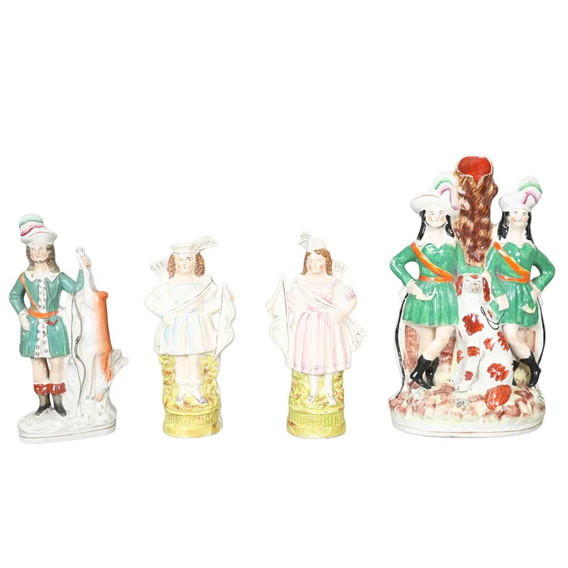 Four 19th Century Staffordshire Pottery Figures of Archers (4)