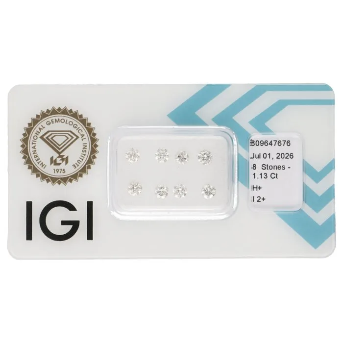 8 pcs Diamond (Natural) - 1.13 ct - Round - H - I2 - International Gemological Institute (IGI)