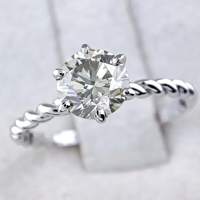 Ring - 14 kt. White gold - 1.00ct. tw. Diamond (Natural coloured) - IGI Certificate