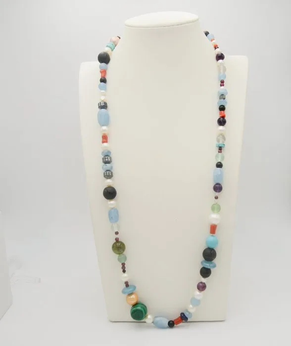 Necklace - 18 kt. White gold Aquamarine - Coral