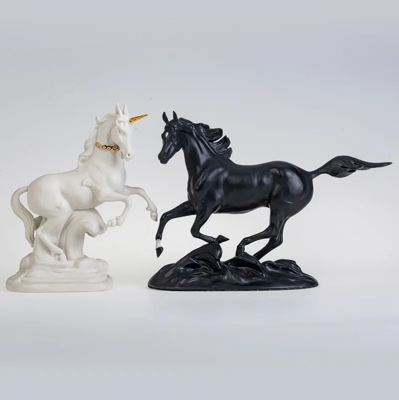 Two Ceramic Horses, "Black Beauty" and a Unicorn (2)