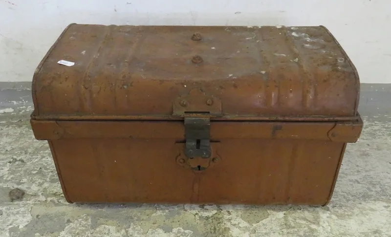 Metal Storage Trunk, domed top, 2 brass handles to sides, approx.