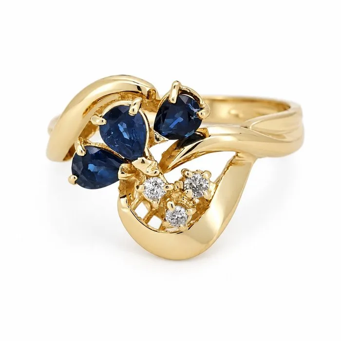 Ring - 18 kt. Yellow gold - 0.81ct. tw. Sapphire - Diamond - Made in Italy - Handmade