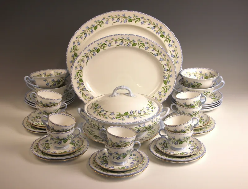 A Shelley part dinner service in the 'Harebell' pattern, comprising: a large meat plate,