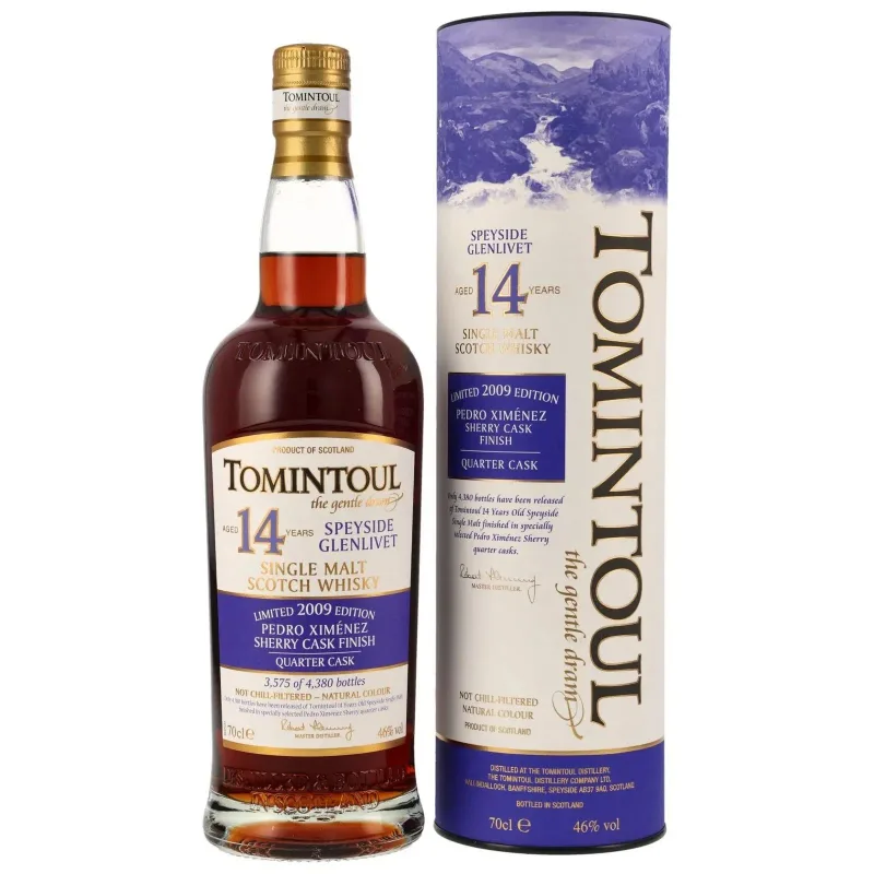 Tomintoul – 14 Year Old 2009 PX Sherry Quarter Cask Finish Speyside Single Malt Scotch Whisky (2024) (70cl, 46%)