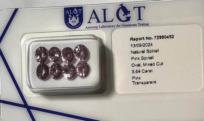 8 pcs Pink Spinel - 3.64 ct - Antwerp Laboratory for Gemstone Testing (ALGT)