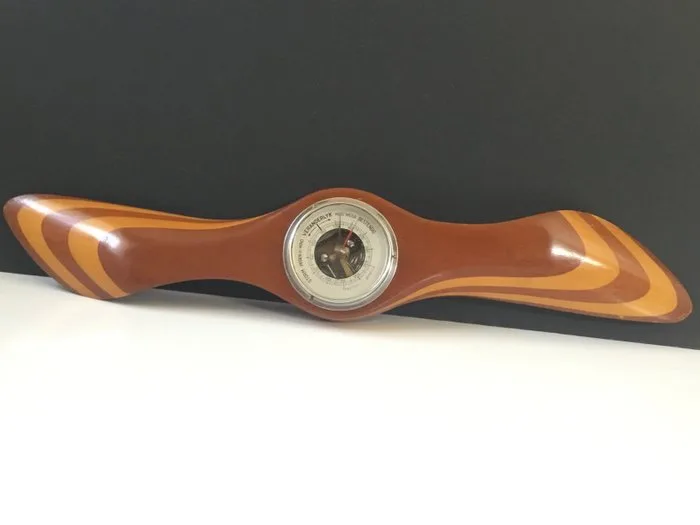 Barometer - Wood, rosewood, Glass, Brass - propeller airplane 60 cm