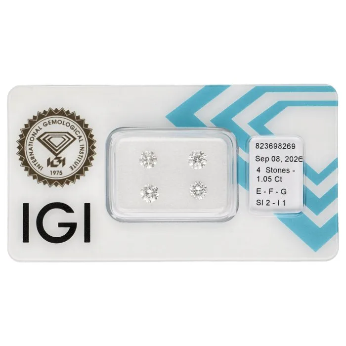4 pcs Diamond (Natural) - 1.05 ct - Round - E, F, G - I1, SI2 - International Gemological Institute (IGI)