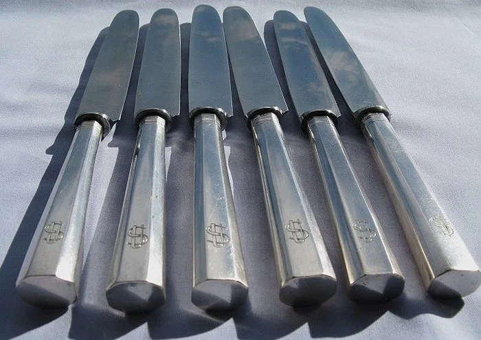 Table knife set (6) -.750 silver - in antique silver