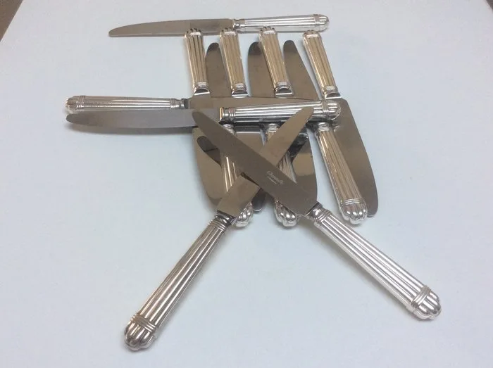 Christofle - Table knife set (12) - ARIA - Silvered metal - 12-piece knife set