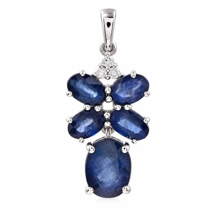 Pendant - 14 kt. White gold - 4.51ct. tw. Sapphire - Diamond