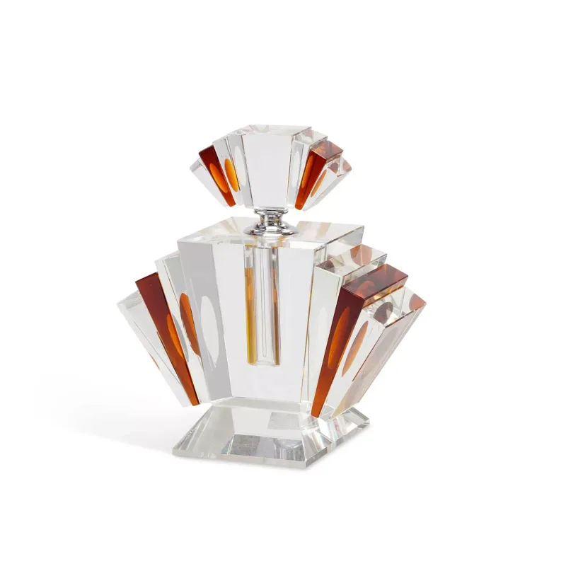 An Art Deco Style Glass Scent Bottle of fan form, the clear glass body with graduated amber panels to each side and a chrome-mounted collar