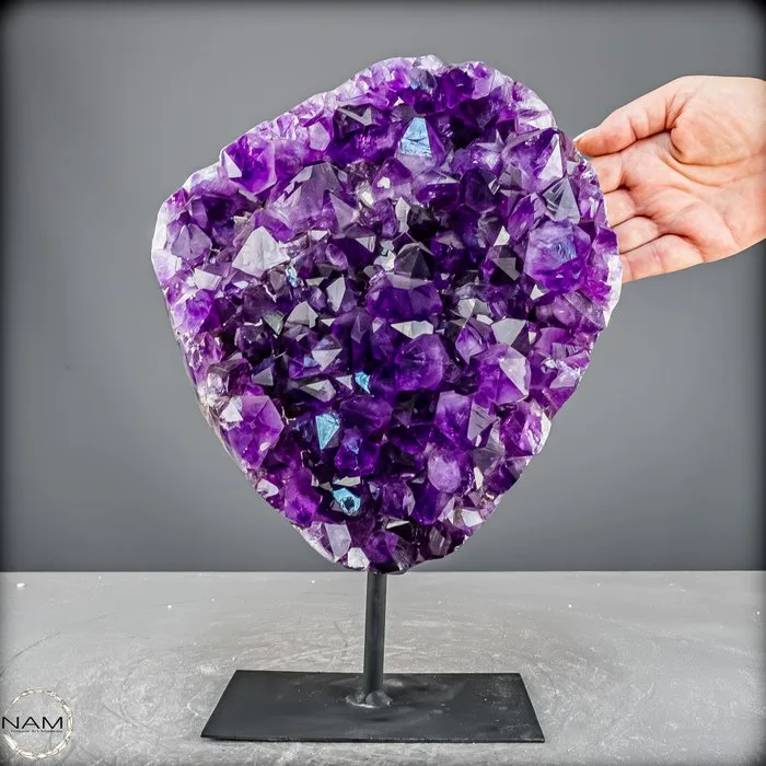 Stunning amethyst on a stand — majestic crystal energy in an elegant display. Druze on stand, Uruguay- 6100.24 g