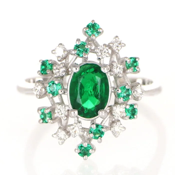 Ring - 18 kt. White gold Tsavorite - Diamond