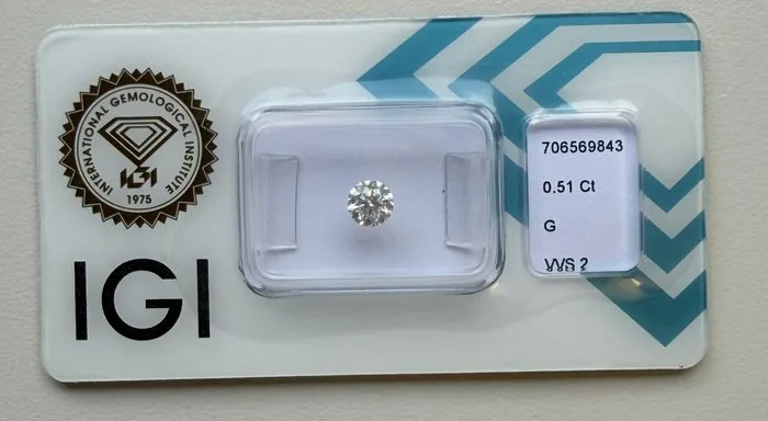 1 pcs Diamond (Natural) - 0.51 ct - Round - G - VVS2 - International Gemological Institute (IGI)