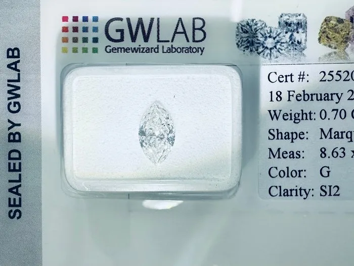 1 pcs Diamond (Natural) - 0.70 ct - Marquise - G - SI2 - Gemewizard Gemological Laboratory (GWLab) - ( NATURAL )