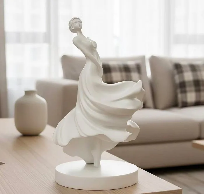 Statue, Elegant White Dancing Woman Sculpture - 28.5 cm - Resin