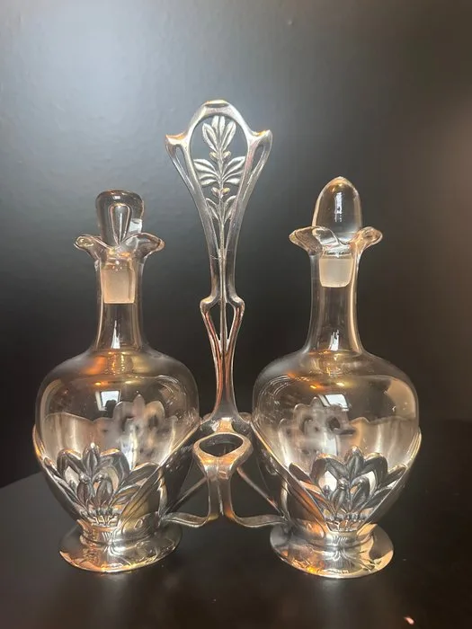 Christofle, Gallia - Cruet set - Glass, Silverplated - Art Nouveau Silver-Plated Oil & Vinegar Cruet Set
