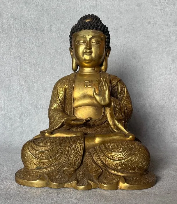 Boeddha 27.5 cm / 3.2 kg - Gilded bronze - Asia