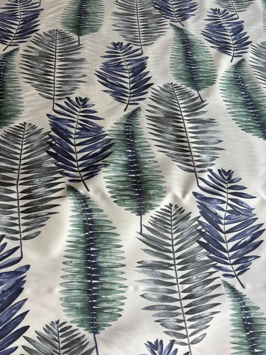 Cotton satin fabric with digital print, exclusive design: Blue and teal tropical fern. - Upholstery fabric - 300 cm - 280 cm