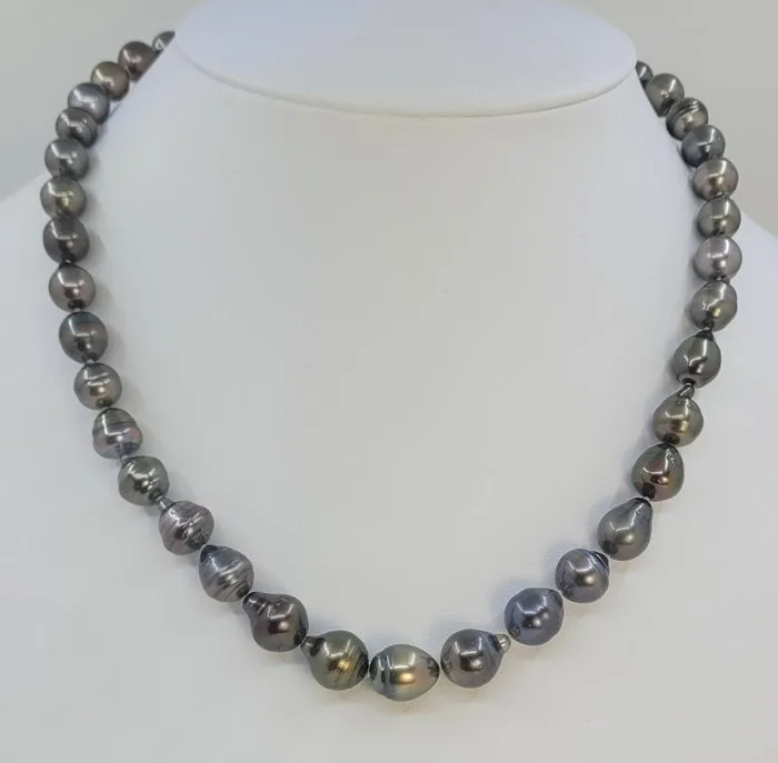 Necklace 8x11mm Peacock Green Tahiti Pearls