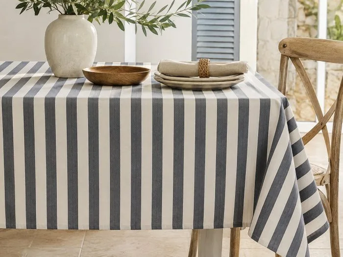Upholstery fabric, double-faced, blue and ivory striped – 250 × 280 cm – Coastal / Hamptons style – - Upholstery fabric - 250 cm - 280 cm
