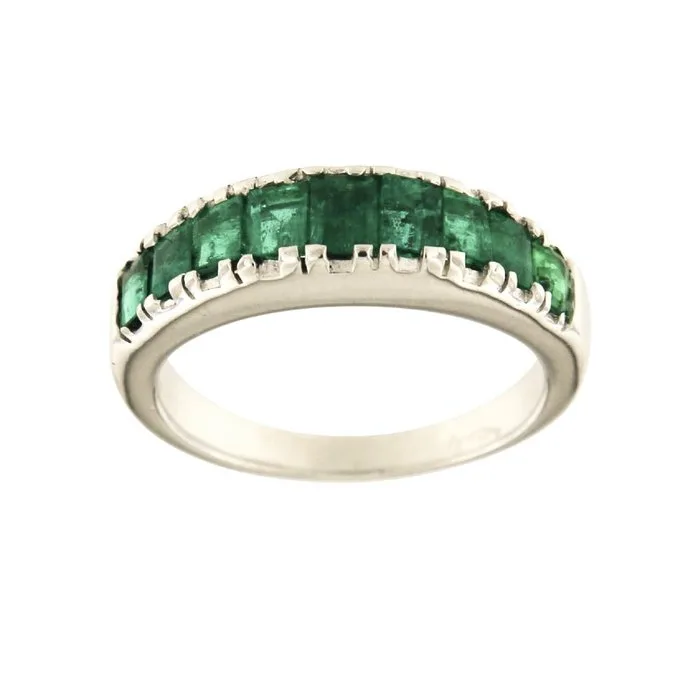 Ring - 18 kt. White gold - 1.60ct. tw. Emerald