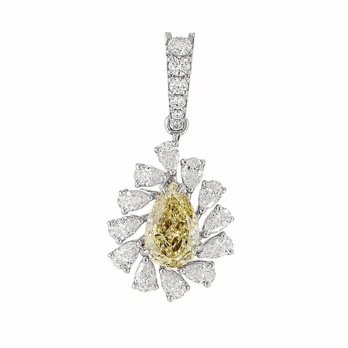 Pendant - 14 kt. White gold - 0.75ct. tw. Yellow Diamond (Natural coloured) - Diamond