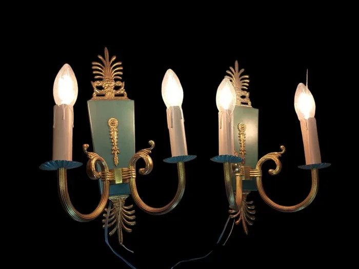 Wall lamp (2) - Gilt brass, Brass, Bronze - Classic Empire wall lamp
