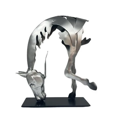 Sculpture, Handcrafted Metal Horse – Dynamic Equestrian Art with Sliver Effect Finish - 24 cm - Steel, Metal