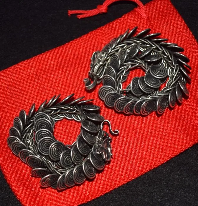 2 x Dragon Bracelets Miao - Hmong 105 g - Laos - Hmong Miao