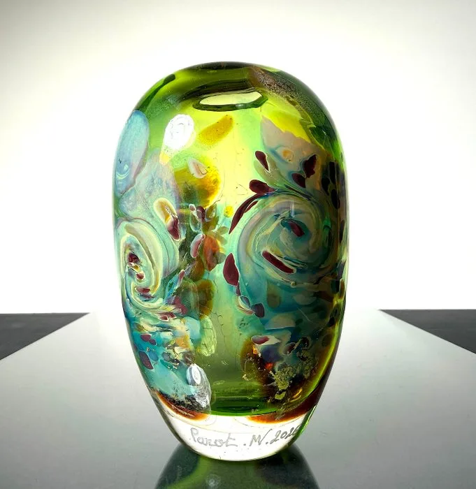 Maxence Parot - Vase - Unique vase in colors and gold - Glass
